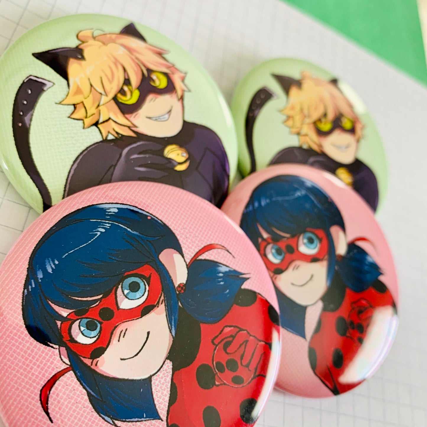 Miraculous Ladybug & Cat Noir Buttons