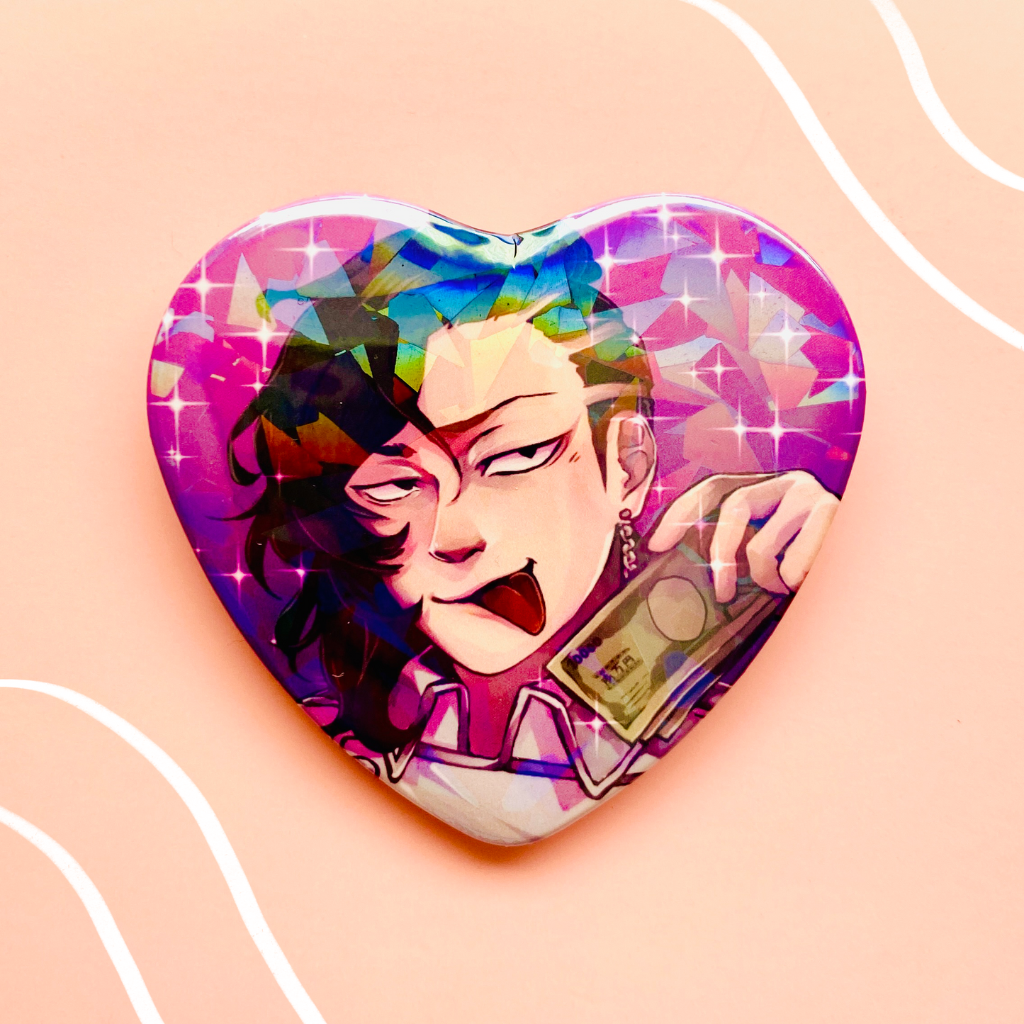 Inupi and Koko Holographic Heart Buttons